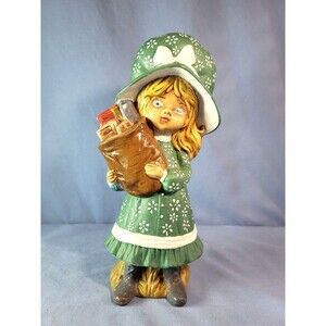 Girl Figurine Vintage LARGE 11.5''T Statue Decor in a Big Hat Hand-crafted